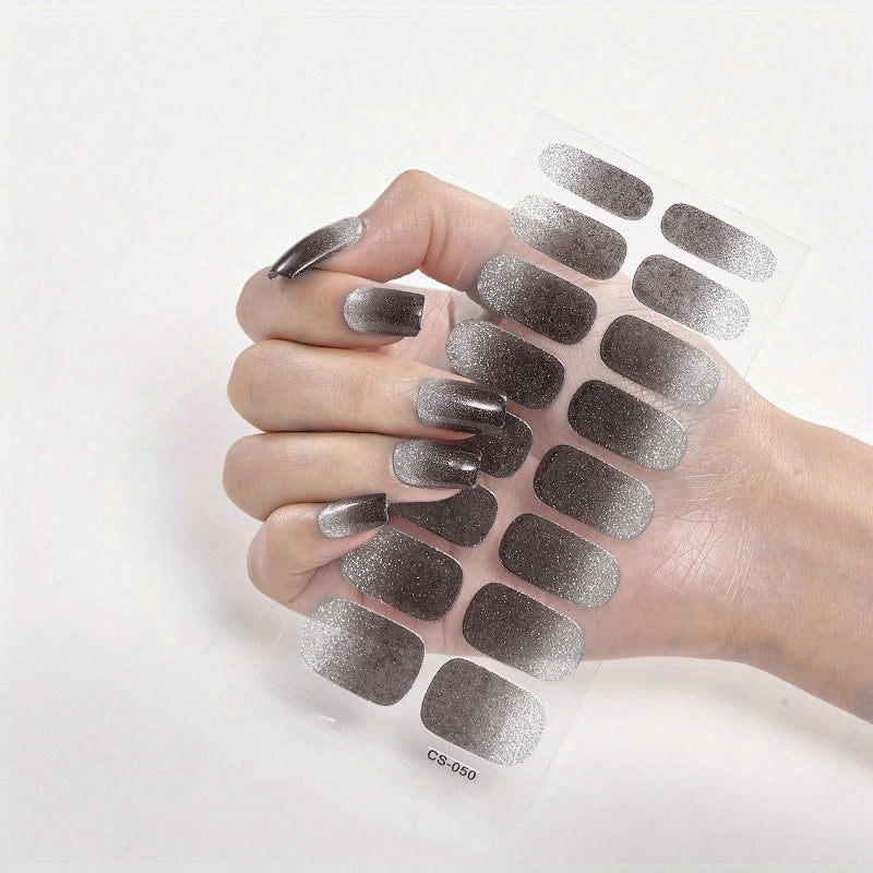 Glitter Gradient Nail Art Stickers - Self-Adhesive Nail Strips for Women - Full Coverage Nail Decals for a Stunning Manicure