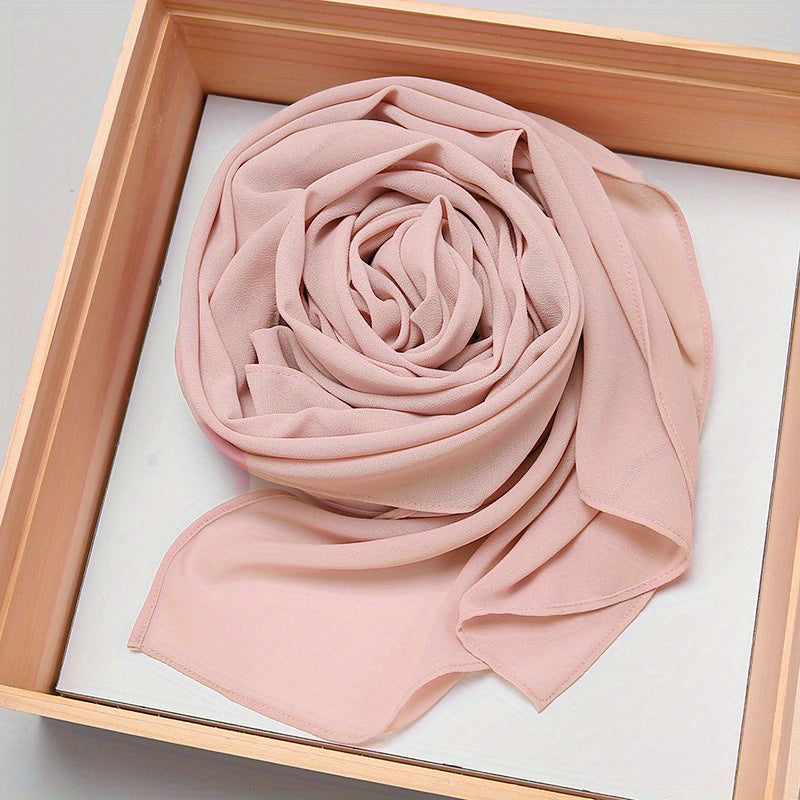 Solid Color Chiffon Scarf Women's Instant Hijab Long Shawl Scarf Lightweight Hair Sleeping Wrap