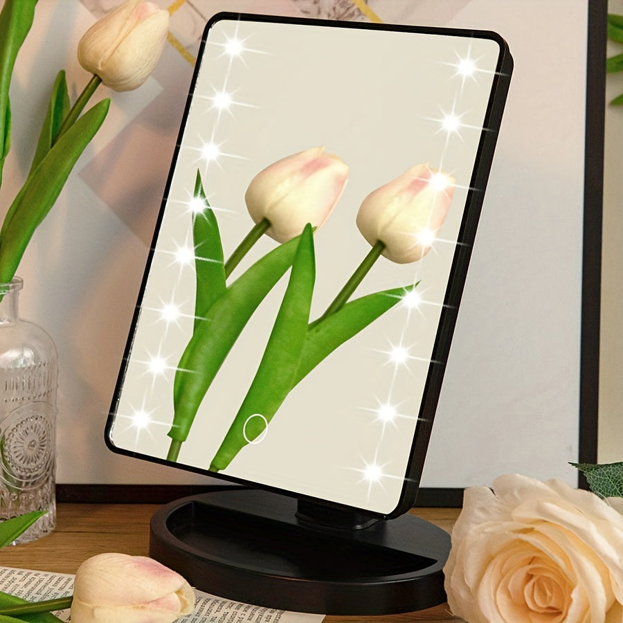1PC Rotating Touch Screen Makeup Mirror with 16LED Lights - 3-Speed Adjustable Brightness, USB/Battery Dual Power, Portable Vanity Mirror for Bedroom, Dormitory, and Travel