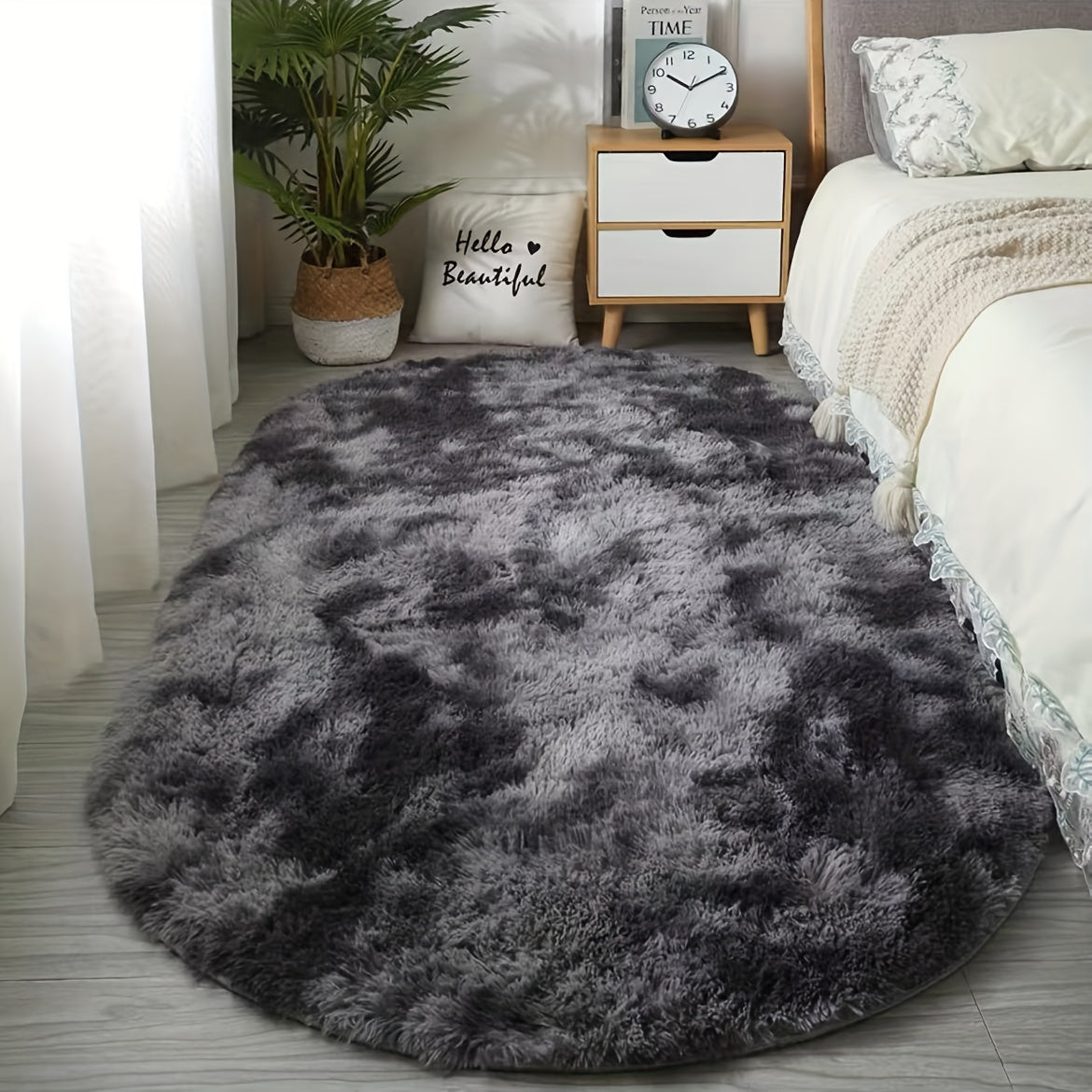 [Soft Polyester] Plush Oval Area Rug | Soft Polyester | Hand Washable | Bedroom and Living Room