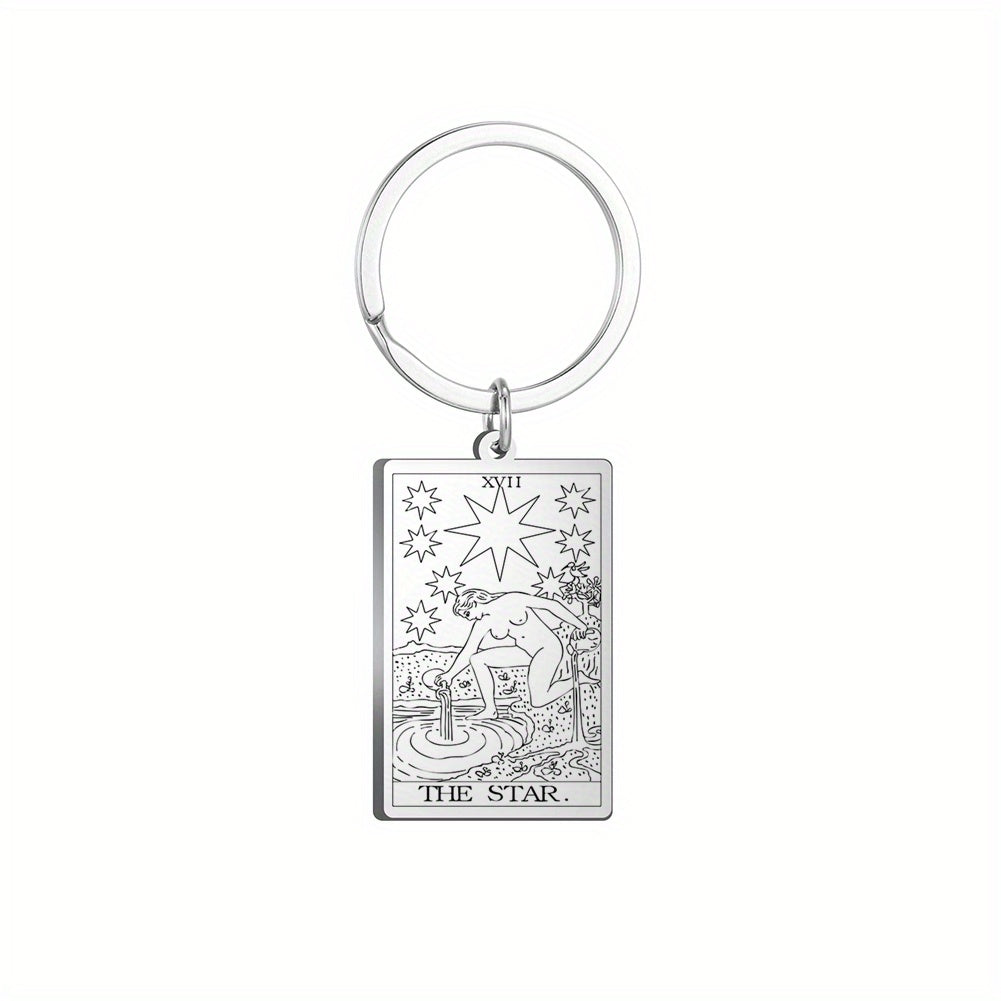 Vintage Stainless Steel Major Arcana Tarot Pendant Keychain - Powerful Divination Tool and Fashion Accessory
