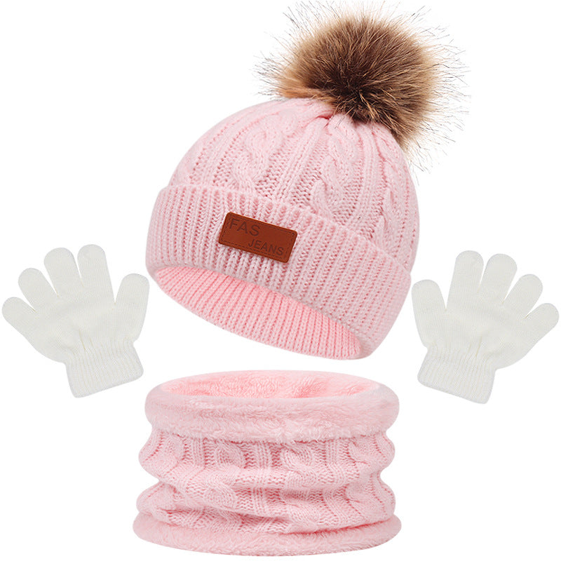 3pcs Youngsters Knitted Thermal Beanie Hat & Gloves & Scarf Set for Winter Warm Accessories