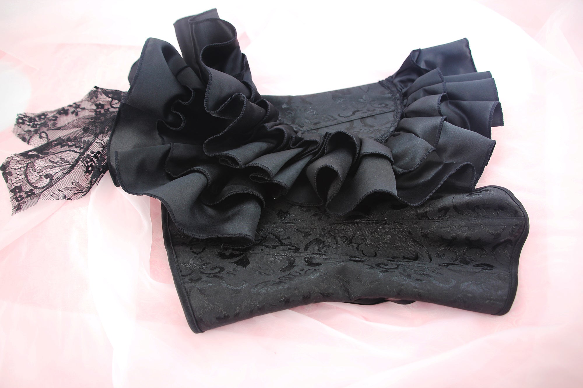 Ruffle Strapless Corset Bustier, Tummy Control Lace Up Jacquard Body Shaper, Women's Lingerie & Shapewear