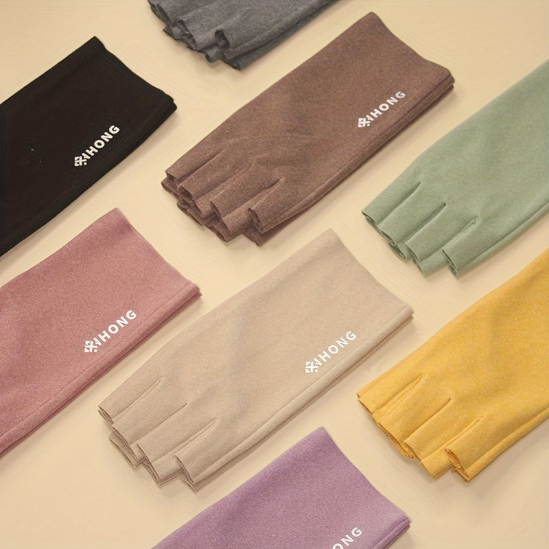 Fleece Coldproof Self-heating Gloves Solid Color Stretch Half Finger Touch Screen Gloves Winter Warm Women's Gloves