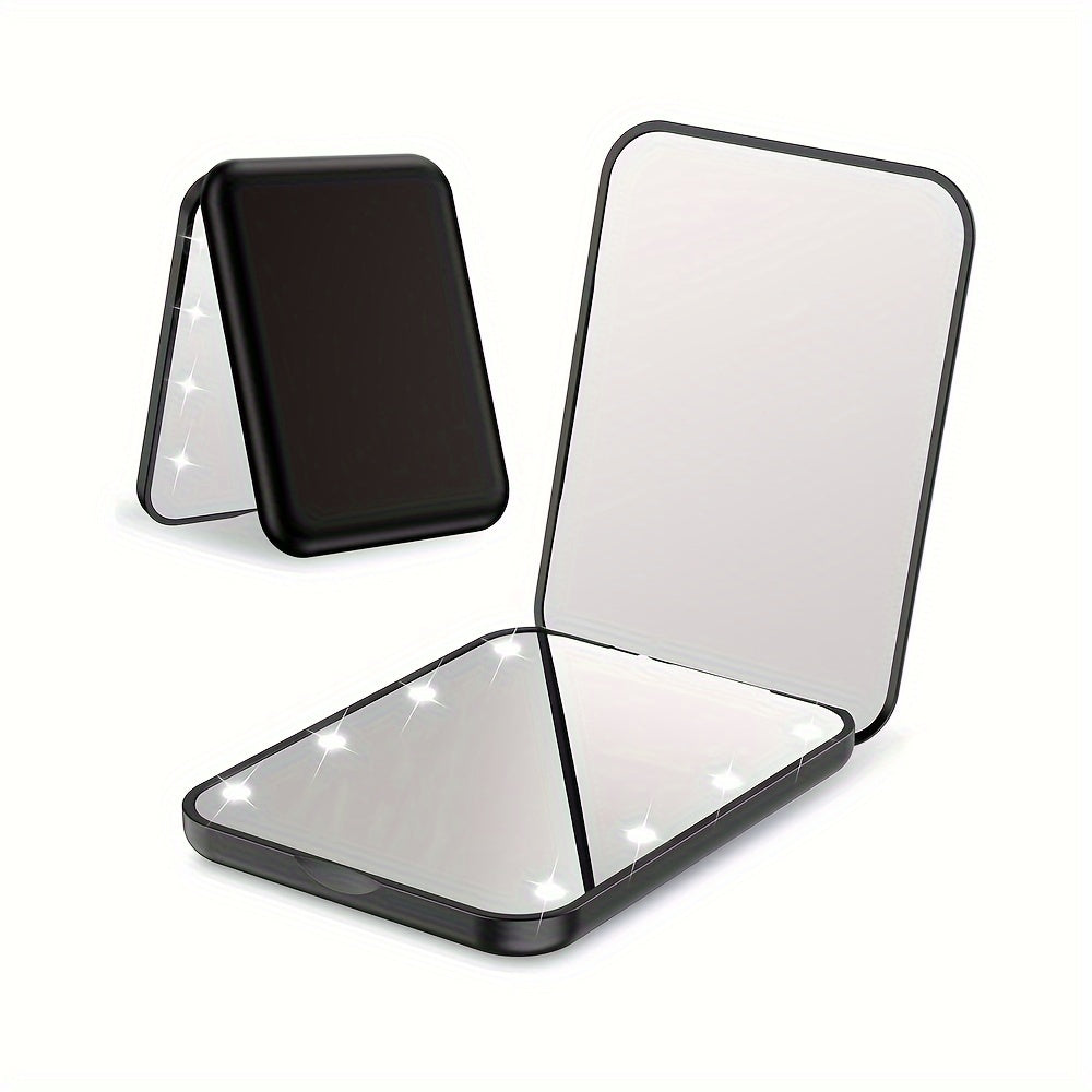 LED Pocket Makeup Mirror - Double-Sided, 1X/3X Magnified, Compact, Portable, Folding, Hand-Held, Small, Lighted Mirror with Wallet Design for Travel, Gift, and Everyday Use
