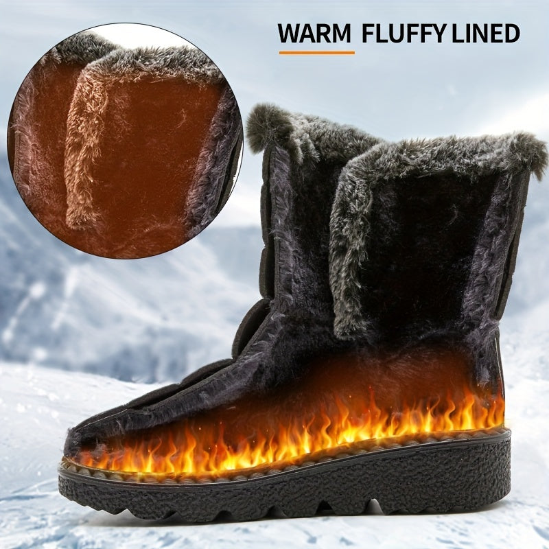 Faux Fur Waterproof Anti-slip Winter Boots, Warm Plush Inner Thick Sole Ankle Boots, Women's Snow Boots