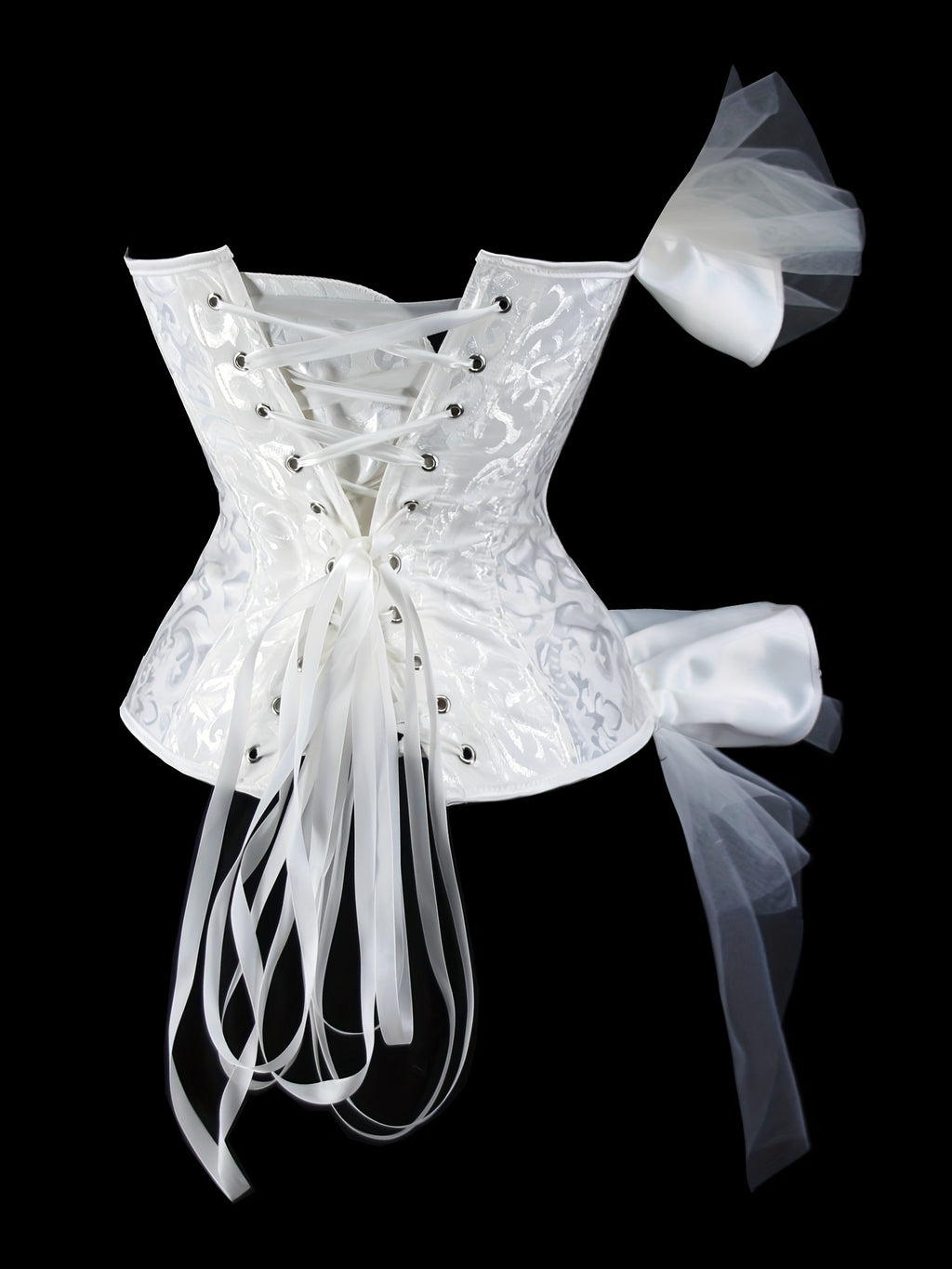 Ruffle Strapless Corset Bustier, Tummy Control Lace Up Jacquard Body Shaper, Women's Lingerie & Shapewear