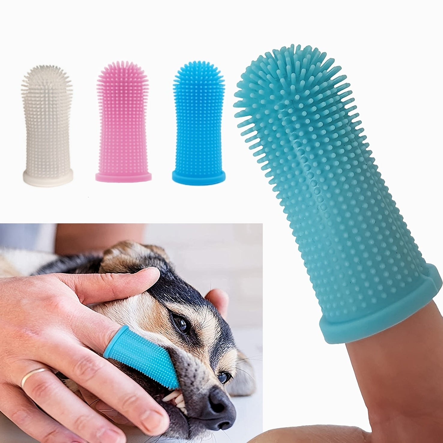Super Soft Silicone Pet Finger Toothbrush for Dogs & Cats - Gentle Dental Care with Soft Bristles, Ergonomic Grip, Plaque & Tartar Remover, Safe for Sensitive Gums, Multi-Color Options (White, Pink, Blue, Green, Black) - Batt