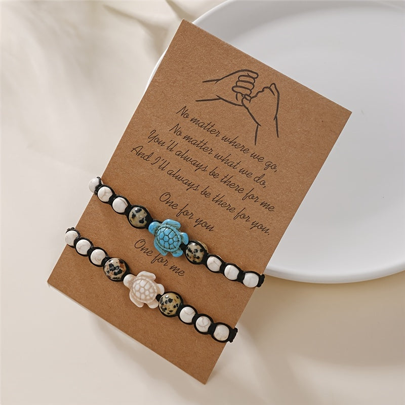 Small and extravagant, versatile, hand wound woven turquoise turtle geometric bracelet set 2pcs