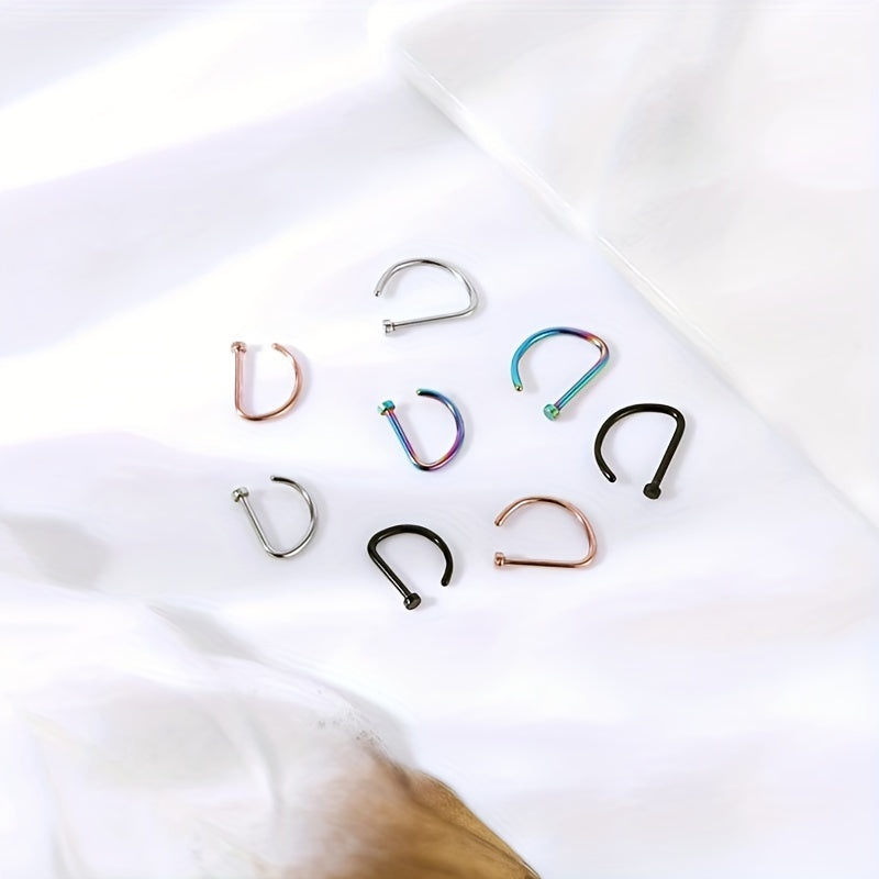Trendy D-Shape Nose Clip - Fake Piercing Nose Ring for Women - Punk Style Body Jewelry with Comfortable Wear and Adjustable Design