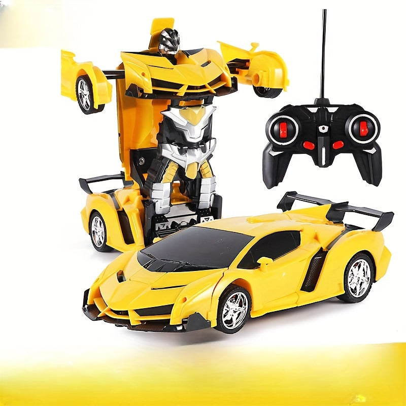 Transforming RC Robot Police Car Toy - One-Click Transformation, Remote Control, Durable Plastic, Novelty Gift for Youngsters - Red/Blue/Yellow