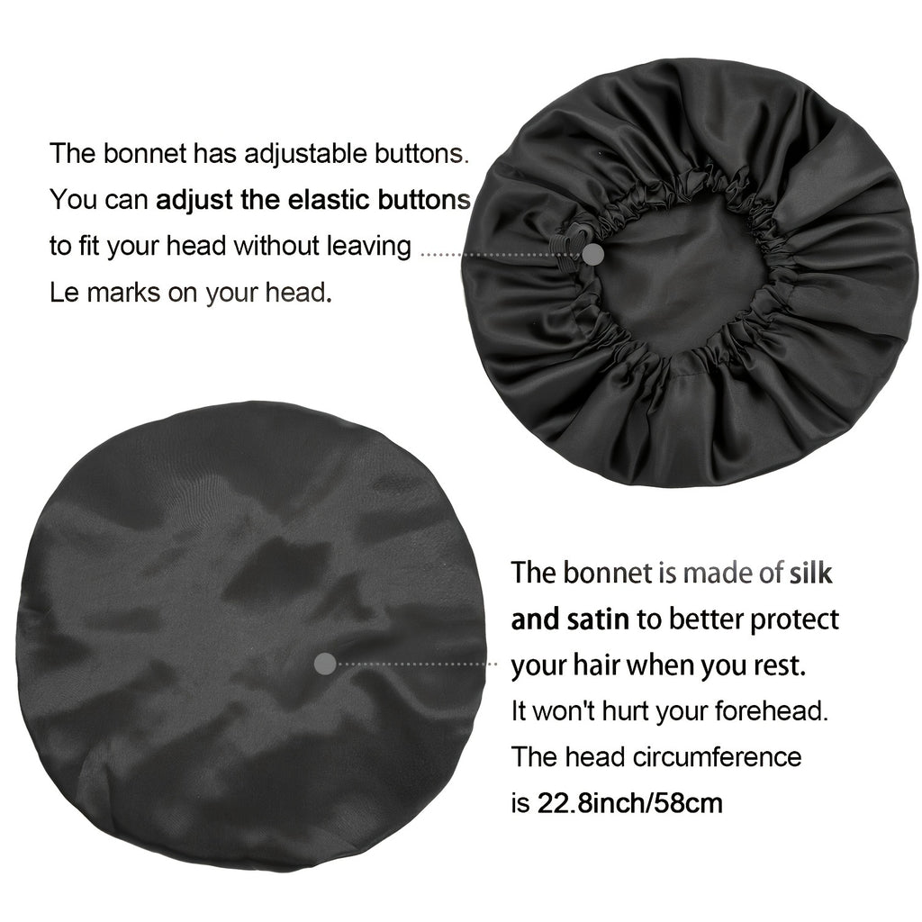 Satin Bonnet For Sleeping Adjustable Bonnet For Curly Hair Bonnets Double Layer Large Satin Lined Sleep Cap For Women