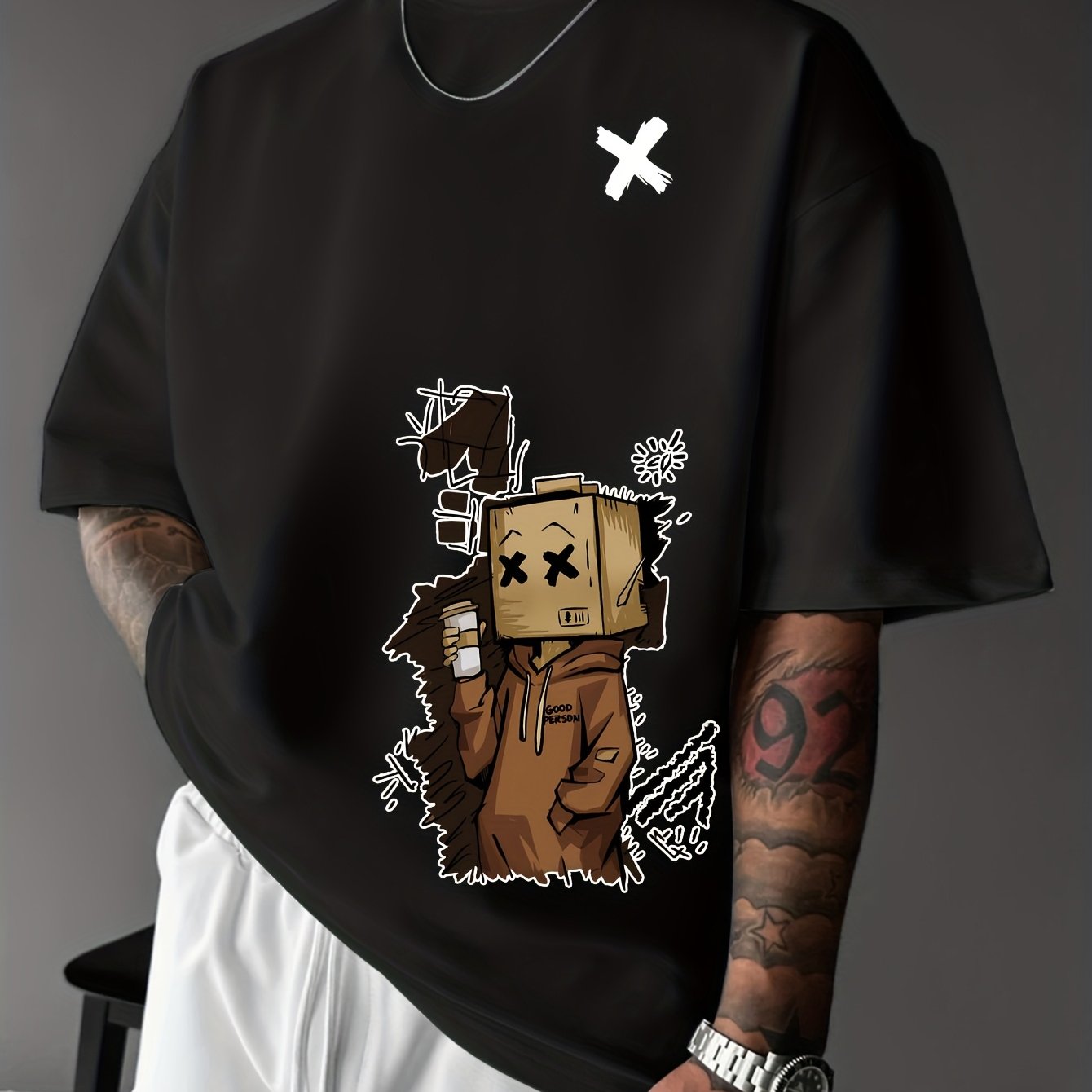 Men'S Summer Casual T-Shirt with Playful Robot & Cupcake Graphic - Red, Short Sleeve, Round Neck, Loose Fit, Geometric Pattern, Perfect for Streetwear or Casual Attire, Casual Summer Wear | Playful Graphic Tee | Comfortable F