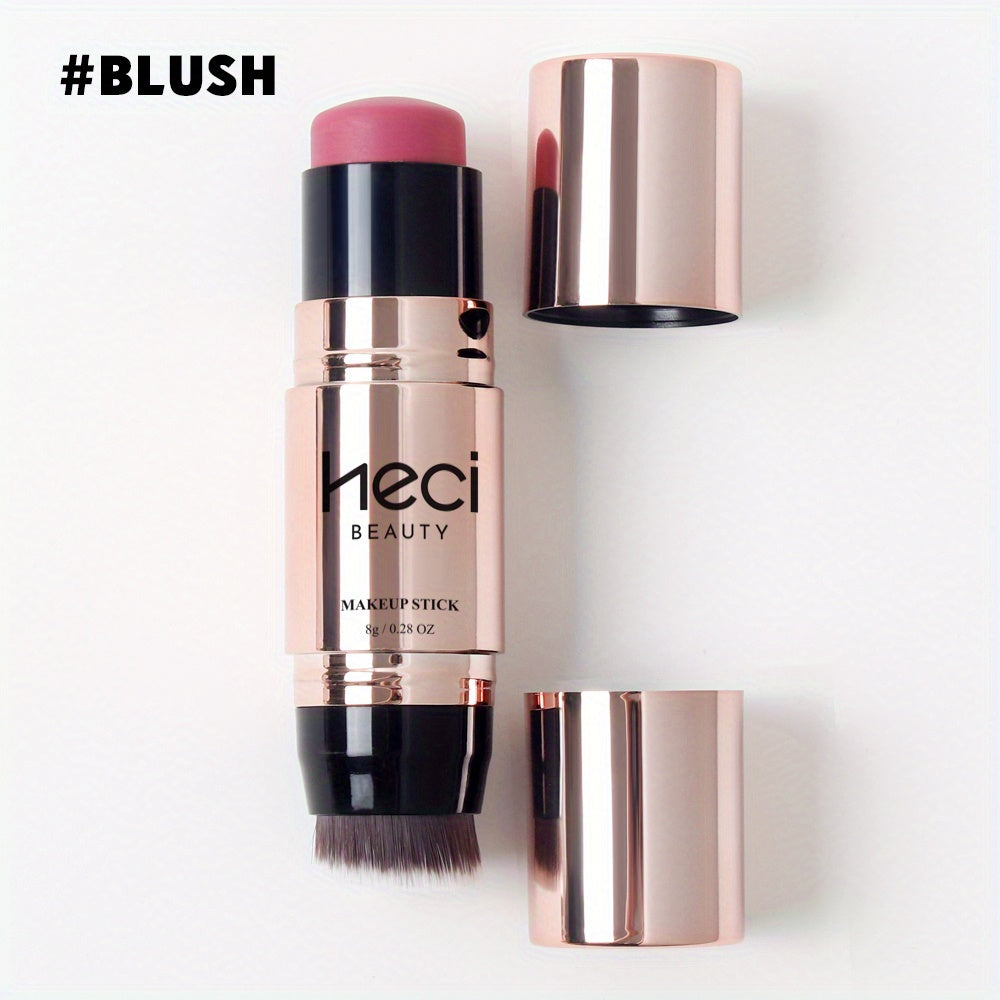 2-in-1 Rose Golden Blush Stick - Waterproof, Lightweight, Long-Lasting Makeup with Built-in Brush for Lip Gloss and Eyeshadow - Suitable for All Skin Types, Easy to Apply and Blend