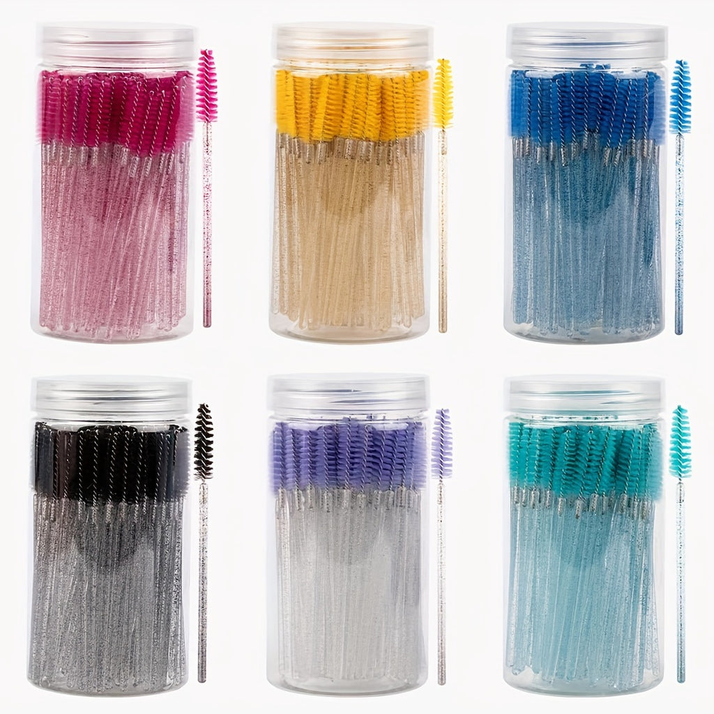 100pcs Eyelash Brushes with Container - Mascara Wands, Eyebrow Brush, and Eyelash Comb for Eyelash Extensions and Makeup Application