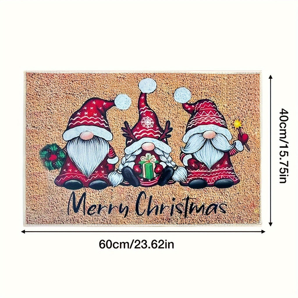 1pc Christmas Gnome Welcome Doormat, Washable Low Pile Indoor Outdoor Entrance Mat, Non-slip Rubber Backing Absorbent Bath Mat, RV Mat, Farmhouse Funny Kitchen Rugs, Suitable For Bathroom Kitchen Ect.