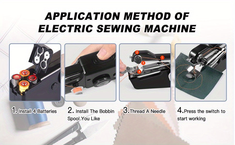 1pc Handheld Sewing Machine, Mini Portable Electric Sewing Machine For Adult, Easy To Use And Fast Stitch Suitable For Clothes, Fabrics, DIY Home Travel (Battery Not Included)