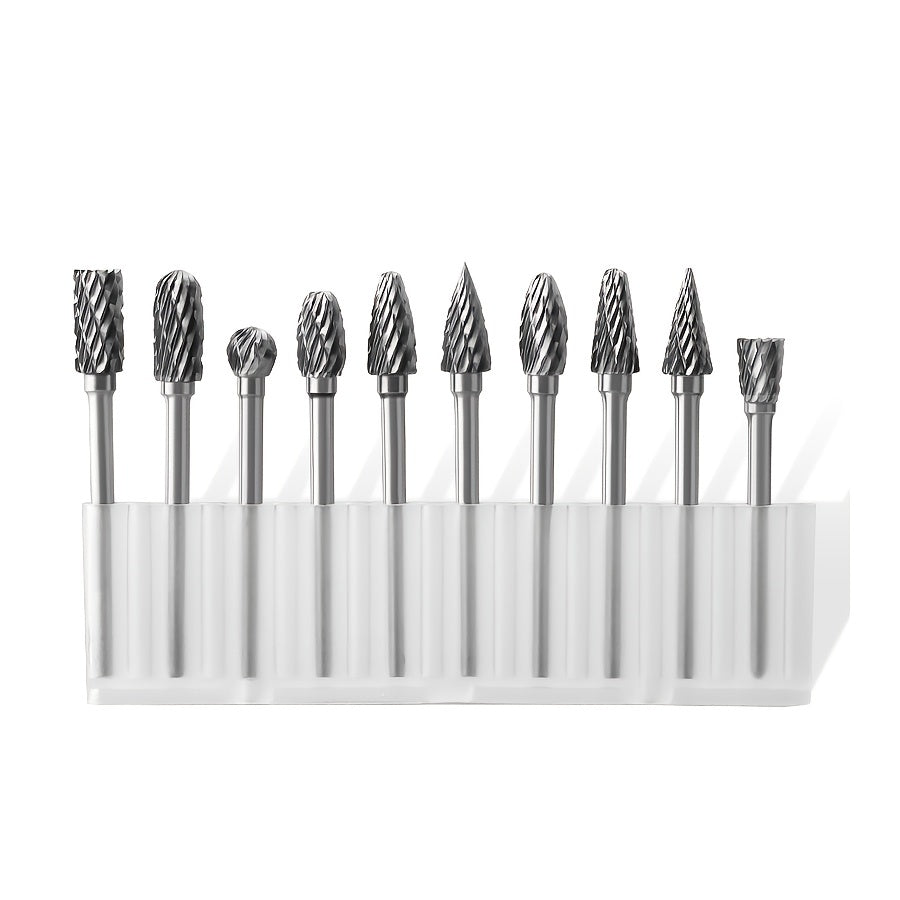 10pcs Tungsten Carbide Burr Set, Double Cut Alloy Steel Grinding Heads, Compatible with Dremel Rotary Tools, for Wood, Metal, Stone, Gemstone - Handheld & Welding Use, Assembly Required, Grinding Bits for Steel
