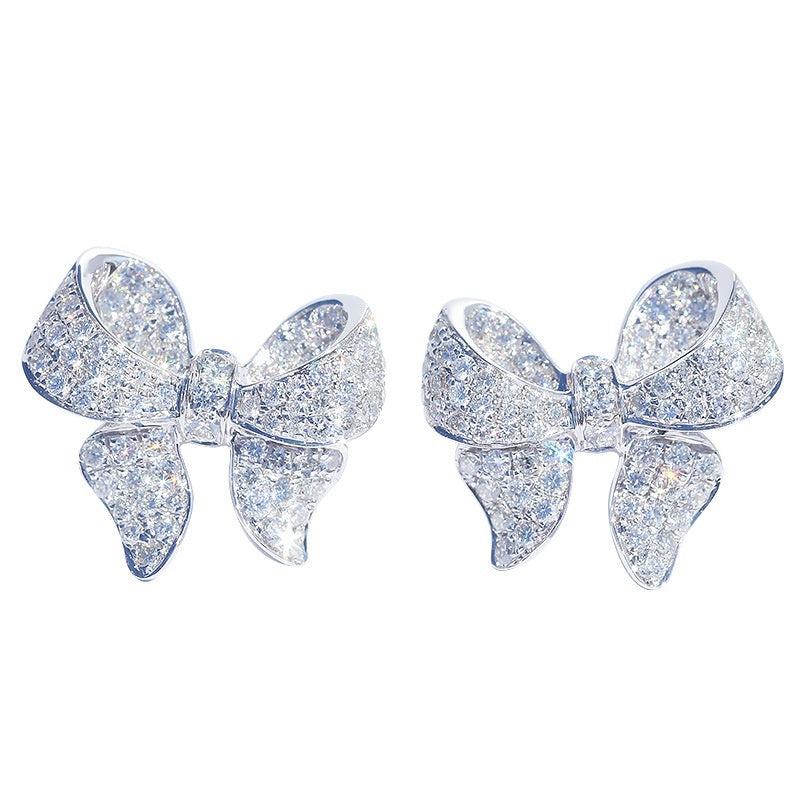 Shiny Bowknot Shape Stud Earrings Inlaid Shiny zirconia Elegant Copper Ear Jewelry Decoration Sweet Daily Wear Jewelry