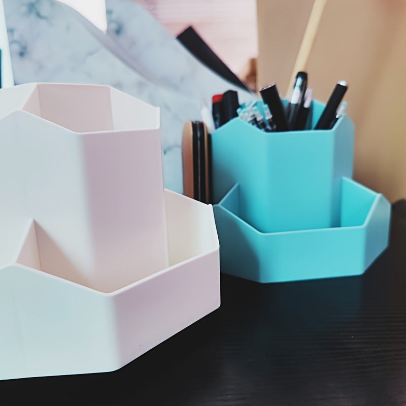 1pc Multi-Compartment Pen Holder and Makeup Brush Organizer for Desk and Home Office - Large Capacity Desktop Cosmetic Storage Box with Art Supply Storage