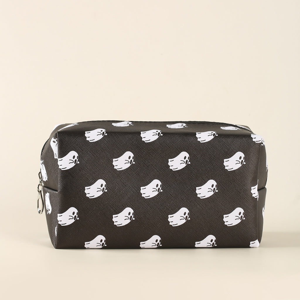 Halloween Little Ghost Print Makeup Pouch Zipper Roomy Square Cosmetic Bag Travel Accessories Organizer Halloween Gift For Friends Men Women