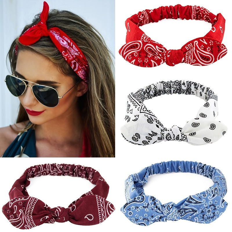 Paisley Print Boho Head Band Soft Headband Vintage Bowknot Elastic Hair Bands Hair Accessories