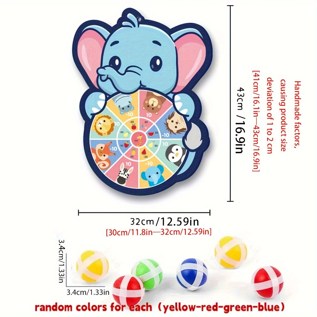 Set With 6 Sticky Balls And A Hook Sticky Ball Dart Target Board Cartoon Animal Target Game (Foxes, Elephants, Dinosaurs) Outdoor Sports Indoor Cloth Toys Educational Board Games