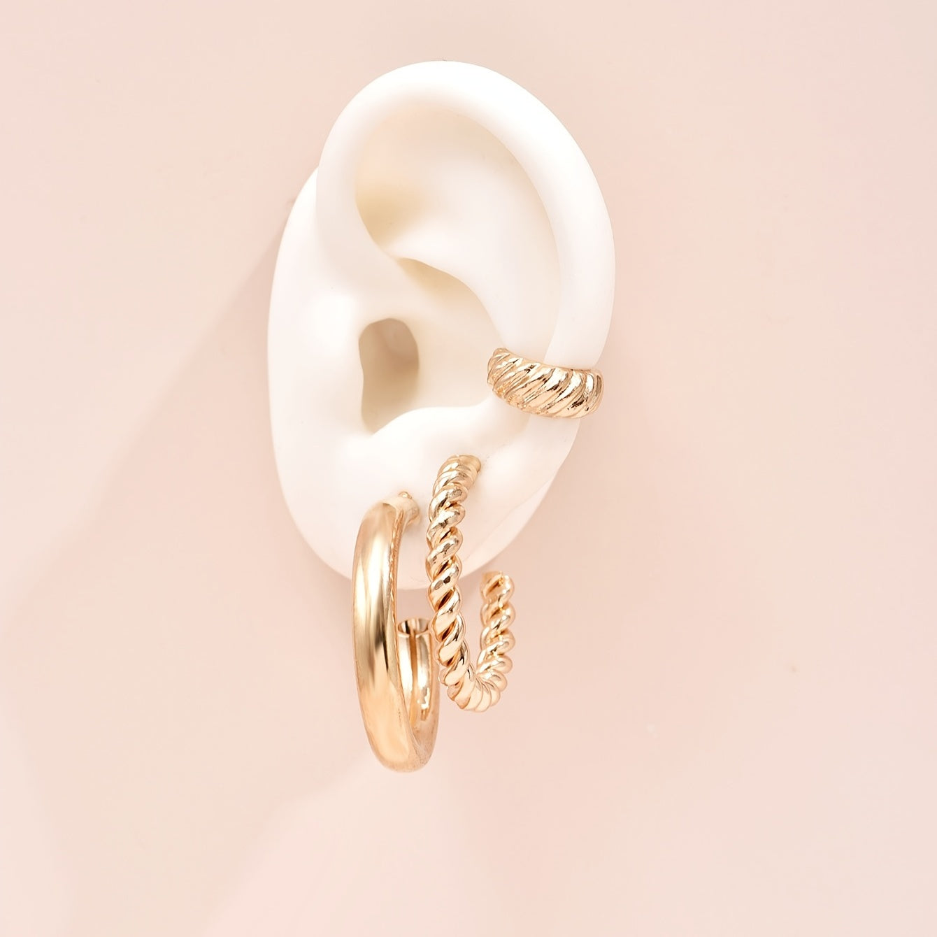 Punk Chunky Hoop Earrings 3pcs/set 14K Plated Alloy Round Circle Hoop Earrings For Women Jewelry