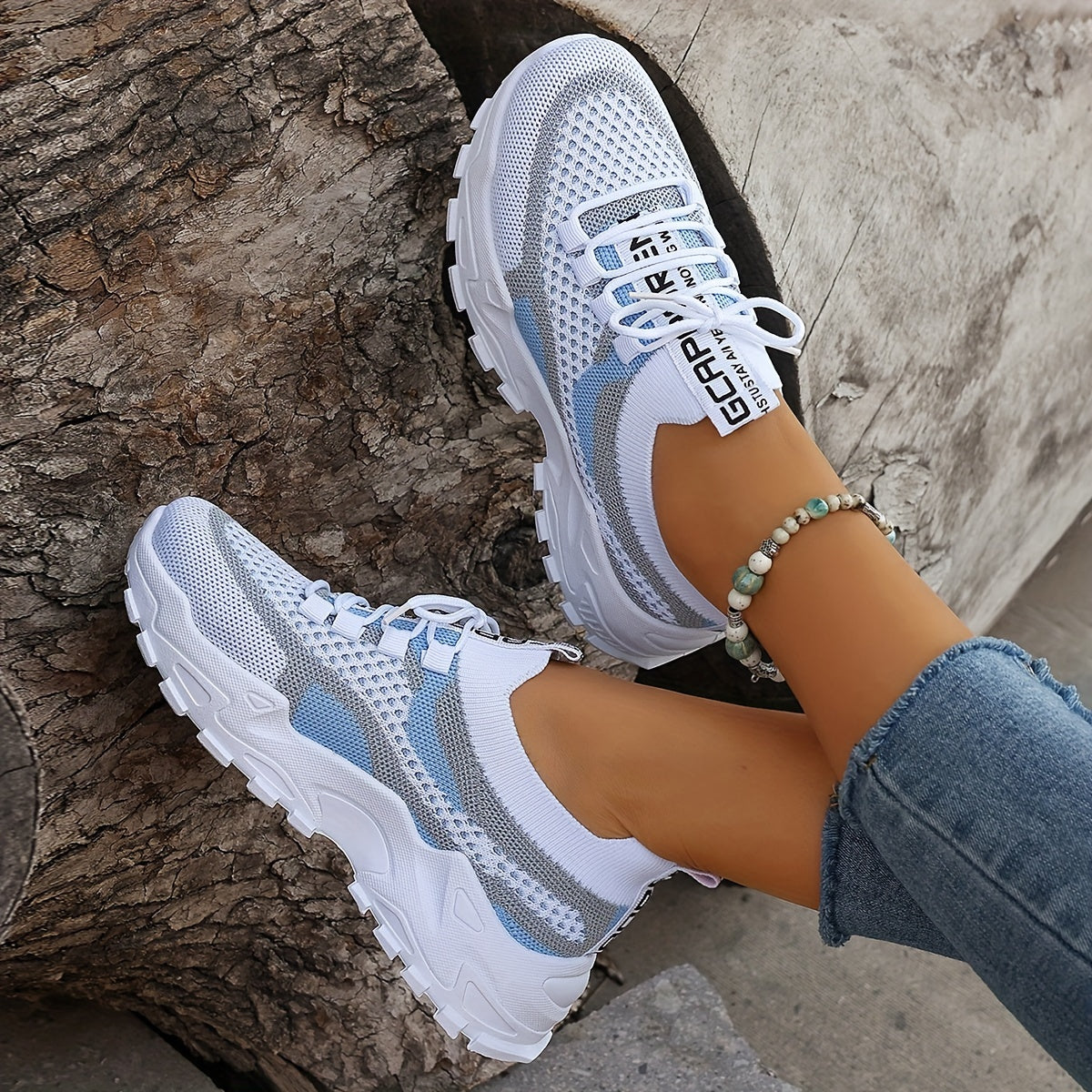 Women's Colorblock Knitted Sneakers, Stylish Breathable Low Top Running Trainers, Comfy Outdoor Sports Shoes