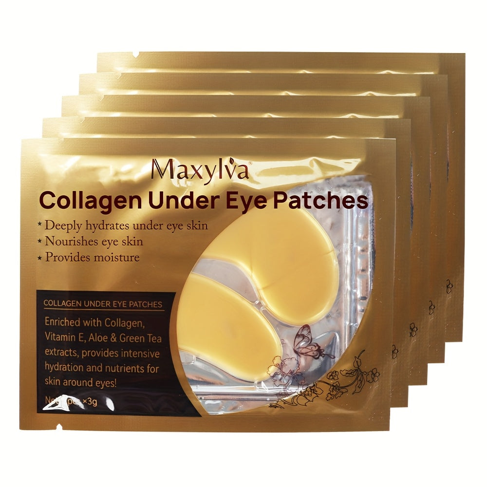 Maxylva Collagen Under Eye Patches - Hydrating & Moisturizing, Alcohol-Free Crystal Mask with Aloe Vera, Vitamin E & Green Tea Extracts, Ideal for All Skin Types, Deeply Nourishes & Provides Intensive Hydration, Eye Patches
