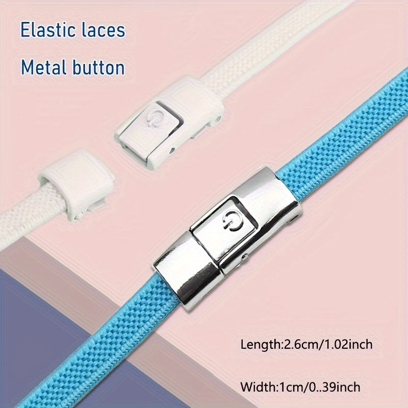1Pair Elastic No-Tie Shoelaces, Lazy Metal Lock Laces For Women & Men