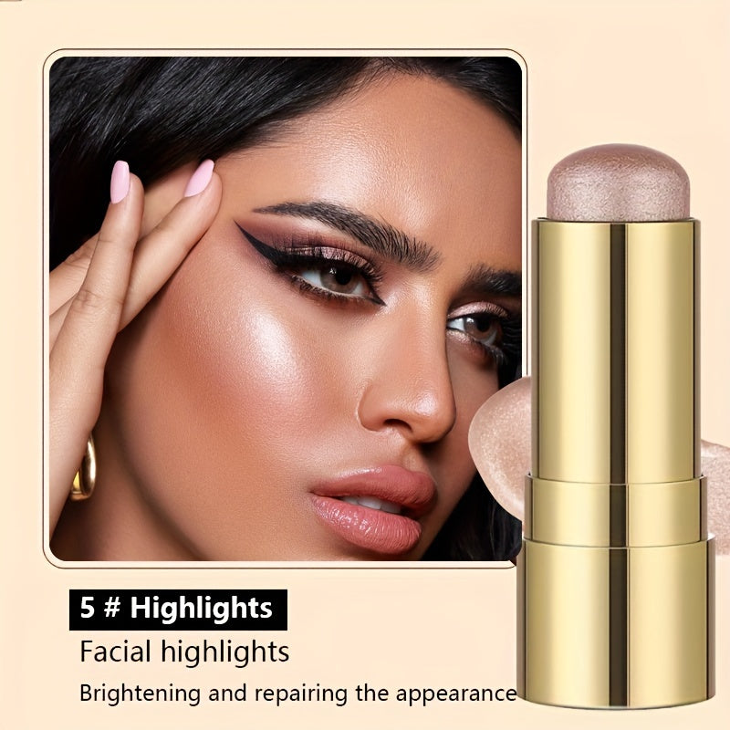 Multifunctional Highlighter Blush Stick - Brightening & Contouring Makeup Stick with Plant-Based Squalane, 3 Shades (Pink, Beige, Brown) for Cheeks, Lips, Eyes - Long-Lasting Shine, Easy Application, No Smudge, No Transfer, B