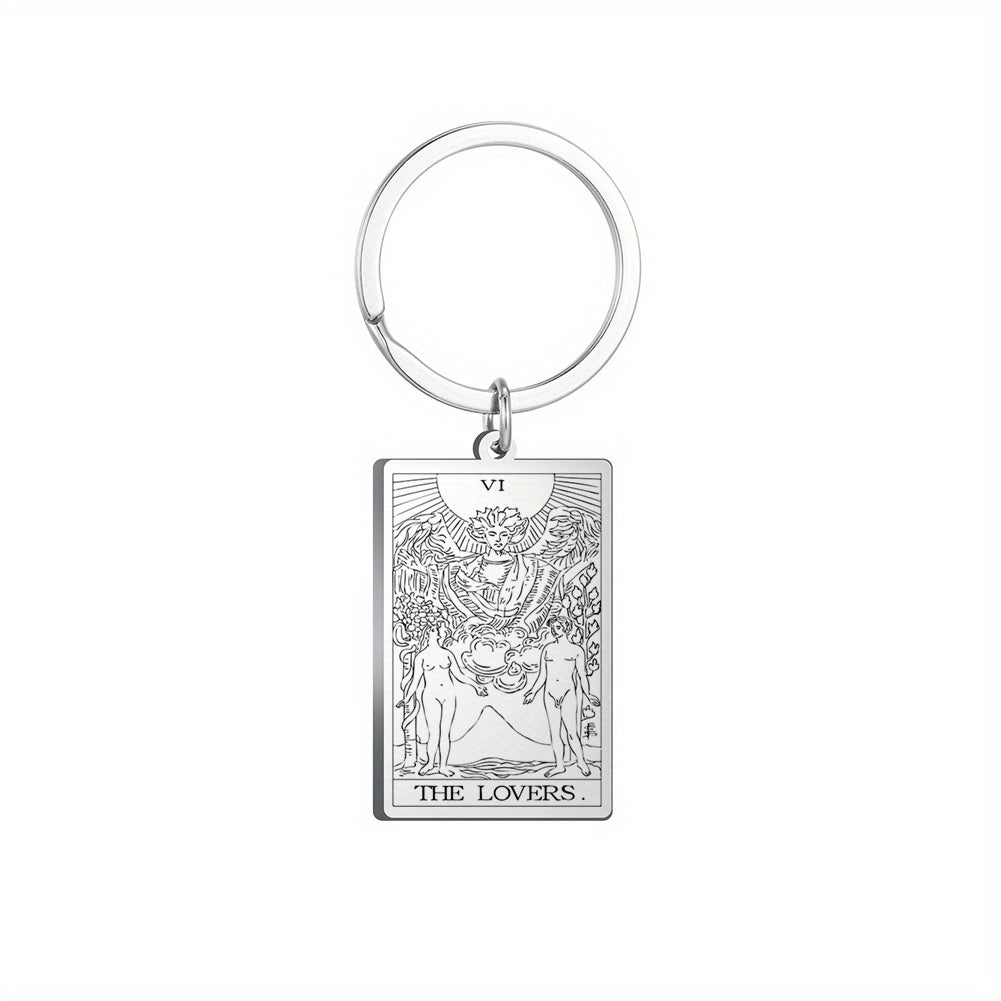 Vintage Stainless Steel Major Arcana Tarot Pendant Keychain - Powerful Divination Tool and Fashion Accessory
