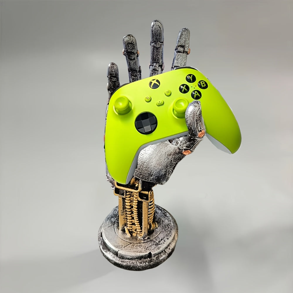 Cyberpunk Robot Hand Resin Figurine - Artistic Desk Decor with Gamepad Holder, Unique Palm Sculpture, Perfect for Room Decor