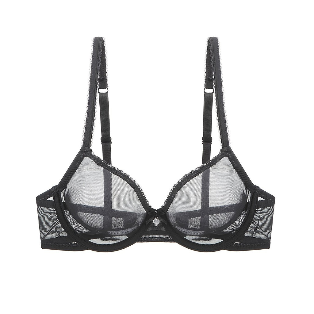 Transparent Mesh Thin Unlined Bra, Breathable Sheer No Pad Knitted Fabric Everyday Intimates Bra, Women's Lingerie & Underwear