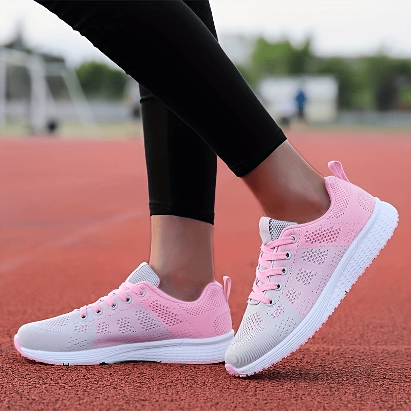 Women's Lightweight Mesh Athletic Sneakers - Breathable, Lace-Up Running Shoes with EVA Sole, Fashionable Black Casual Walking Footwear