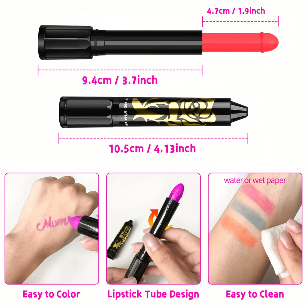 12 Pcs Bright UV Blacklight Face Paint Neon Makeup Fluorescent, Face Paint Kit Water Reactive Glow Face Paint Crayons Safe Body Painting For Special Make Up For Music Festival