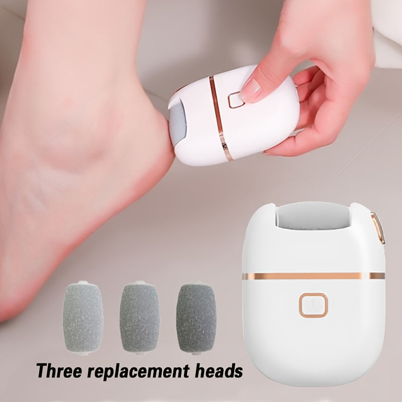 Rechargeable Electric Foot Grinder, Portable and Easy to Use, for Cracked Heels & Callus Removal - Thick Leather Polishing, 2-Speed Settings, Hard Care for Feet & Hands, 3 Replacement Grinding Heads, 1pc, with USB Charging