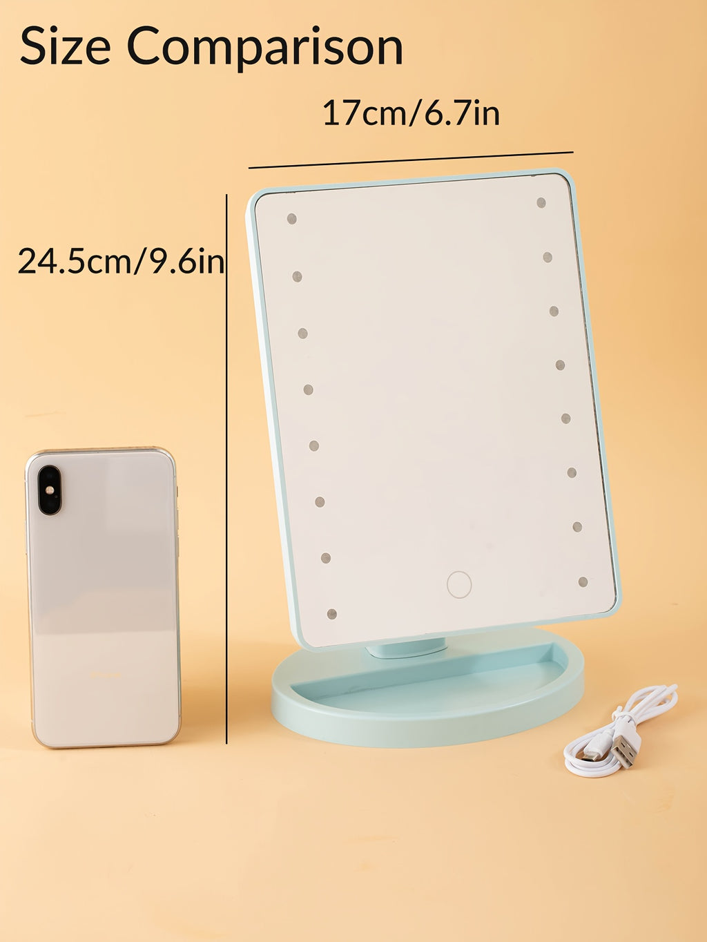 1PC Rotating Touch Screen Makeup Mirror with 16LED Lights - 3-Speed Adjustable Brightness, USB/Battery Dual Power, Portable Vanity Mirror for Bedroom, Dormitory, and Travel