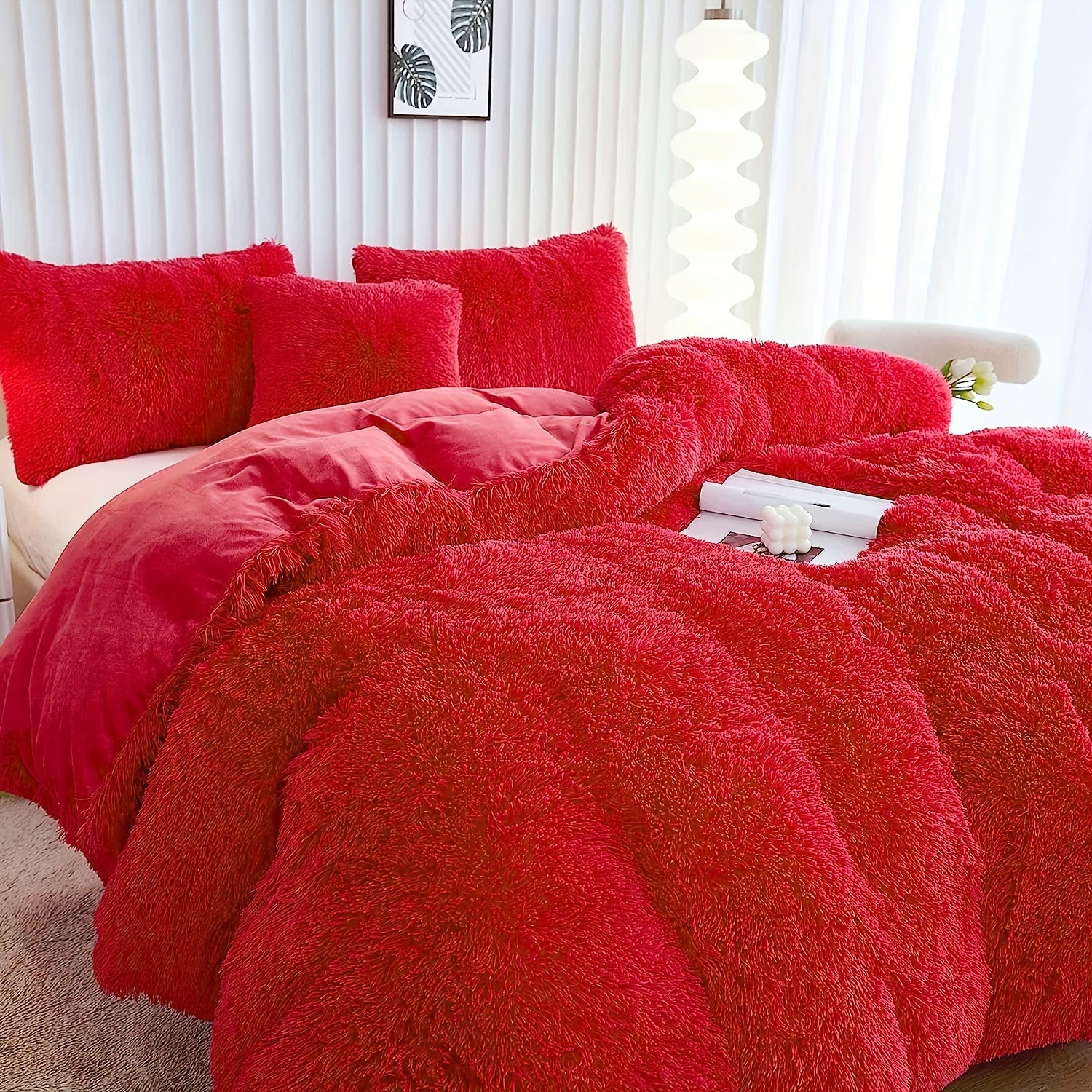 [Plush Duvet Cover Set] 3pcs Multicolor Plush Duvet Cover Set - Soft And Warm Bedding For Bedroom, Guest Room, And Dorm Decor