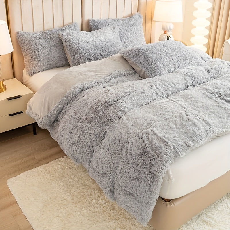 [Plush Duvet Cover Set] 3pcs Multicolor Plush Duvet Cover Set - Soft And Warm Bedding For Bedroom, Guest Room, And Dorm Decor