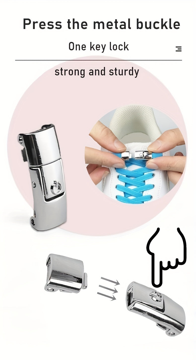 1Pair Elastic No-Tie Shoelaces, Lazy Metal Lock Laces For Women & Men