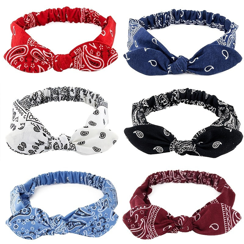 Paisley Print Boho Head Band Soft Headband Vintage Bowknot Elastic Hair Bands Hair Accessories