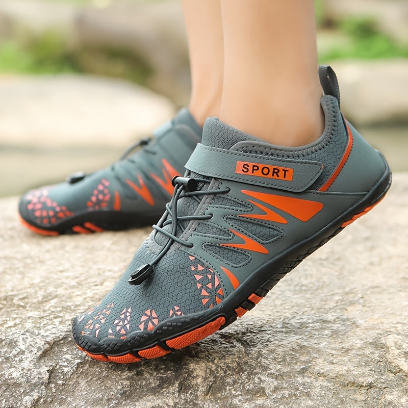 Men's Barefoot Water Shoes - Non-Slip, Durable, with Striped Design, Perfect for Beach, Workout, Walking, Hiking & Running | Breathable Mesh Upper & Rubber Sole | Lace-Up Closure