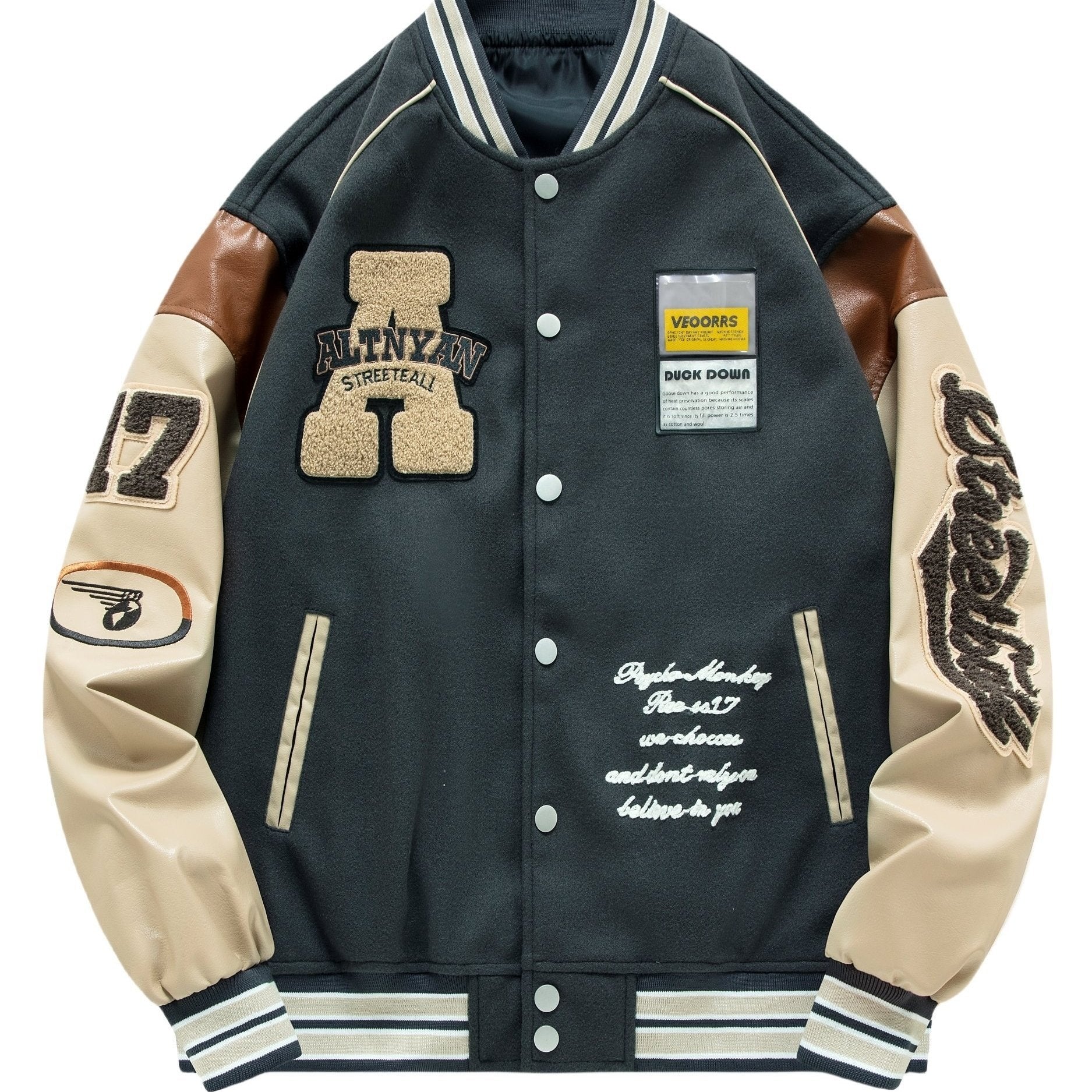 Loose Vintage Baseball Jacket With Embroidered Letters Print For Men, Color Block Sports Button Up Jacket With Pockets, Spring Fall Outdoor