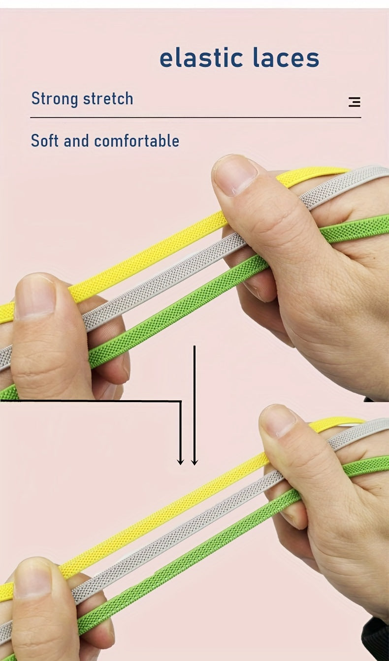 1Pair Elastic No-Tie Shoelaces, Lazy Metal Lock Laces For Women & Men