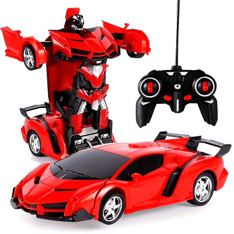 Transforming RC Robot Police Car Toy - One-Click Transformation, Remote Control, Durable Plastic, Novelty Gift for Youngsters - Red/Blue/Yellow