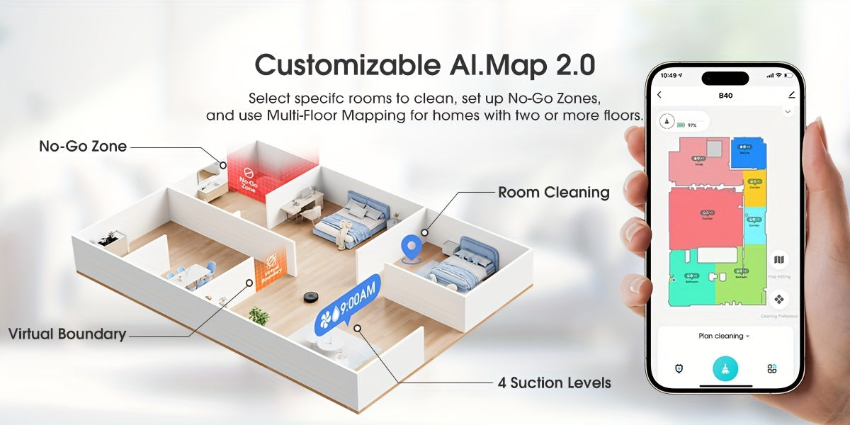 Lubluelu 6500Pa Robotic Vacuum, Robot Vacuum Cleaner And Mop Combo, 180Mins Max, 62dB, 34 No-Go Zones for Pet Hair Carpets Floor - B40/L15Ultra
