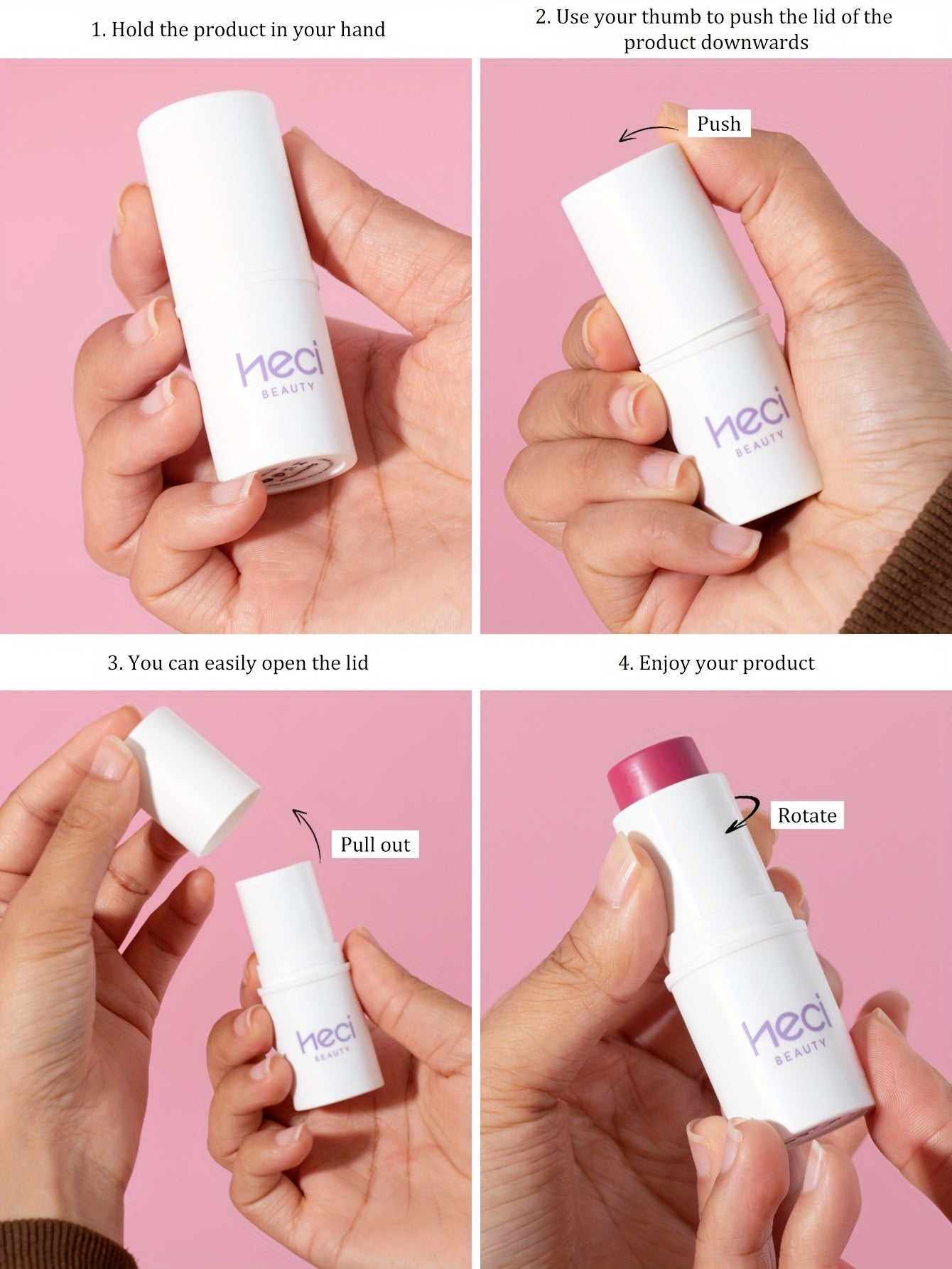 3-in-1 Waterproof Makeup Stick: Blush, Eyeshadow, Lipstick - Lasts All Day, Moisturizes & Brightens in Berry, Coral, Pink