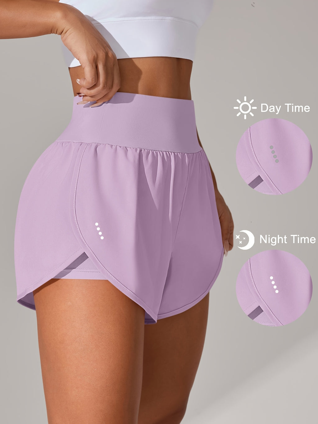 [Yoga Activewear] Women's Light Blue Yoga Shorts - Casual & Loose-Fit, High-Waisted with Ruffle Detail, Stretchy Polyester-Elastane Blend, Machine Washable, Perfect for Spring/Summer/Fall